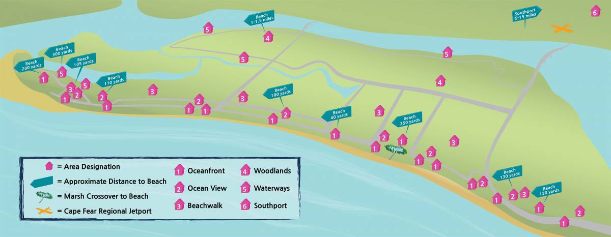 A map of oak island vacation rentals 